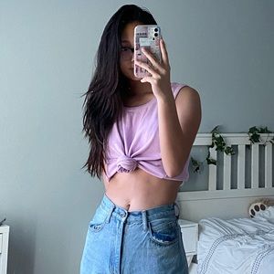 pink-purple waffle ribbed tank top